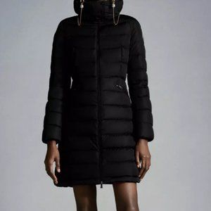 Moncler Flammette Womens High Neck Puffer Coat Black Size 0 (Parka Winter, Down)